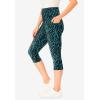 Woman Within Plus Size Stretch-Cotton Knit Pull-On Printed Pocket Capri Leggings(Waterfall Dots)