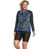 Swimsuits for All Swim 365 Women’s Plus Size Chlorine Resistant Long-Sleeve Colorblock Swim Tee(Blue Painterly Leaves)