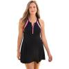 Swimsuits for All Swim 365 Women’s Plus Size High Neck Racerback 2-Piece Swimdress(Black Vanity)