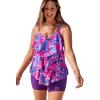 Swimsuits for All Swim 365 Women’s Plus Size Longer-Length Tiered-Ruffle Tankini Top(Bright Fuchsia Watercolor Floral)