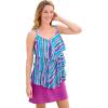 Swimsuits for All Swim 365 Women’s Plus Size Longer-Length Tiered-Ruffle Tankini Top(Turq Paradise Stripe)