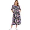 Woman Within Plus Size Short-Sleeve Button-Front Pocket Dress (Petite Available) – M, Navy Multi Garden