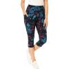 Woman Within Plus Size Stretch-Cotton Knit Pull-On Printed Pocket Capri Leggings(Black Teal Lilies)