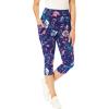 Woman Within Plus Size Stretch-Cotton Knit Pull-On Printed Pocket Capri Leggings(Navy Coral Multi Floral)