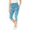 Woman Within Plus Size Stretch-Cotton Knit Pull-On Printed Pocket Capri Leggings(Paradise Blue Abstract)