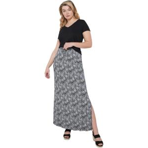 Ellos Plus Size Knit Maxi Skirt(Black White Floral)