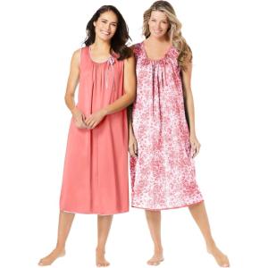 Only Necessities Plus Size 2-Pack Sleeveless Nightgown(Sweet Coral Flower)