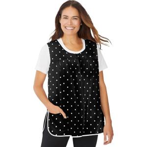 Only Necessities Plus Size Snap-Front Apron(Black Dot)