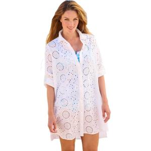 Swimsuits for All Swim 365 Women’s Plus Size Eyelet Cover-Up Shirt(White)