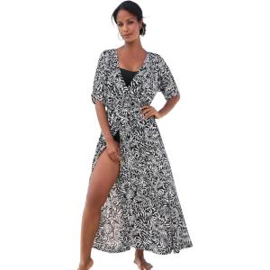 Swimsuits for All Swim 365 Women’s Plus Size Faux-Wrap Swim Cover Up(Black White Palms)