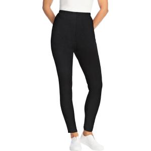 Woman Within Plus Size Petite Stretch Cotton Cozy Legging(Black)