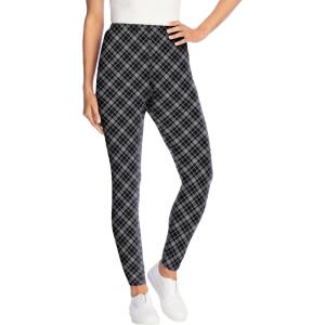 Woman Within Plus Size Petite Stretch Cotton Cozy Legging(Gunmetal Bias Plaid)