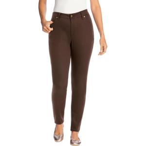 Woman Within Plus Size Slim-Leg Stretch Comfort Denim Five-Pocket Jeans(Chocolate)
