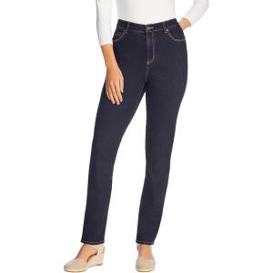 Woman Within Plus Size Straight-Leg Stretch Comfort Denim Five-Pocket Jeans(Dark Sanded Wash)