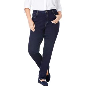 Woman Within Plus Size Straight-Leg Stretch Comfort Denim Five-Pocket Jeans(Indigo)
