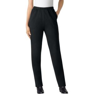 Woman Within Plus Size Straight-Leg Stretch Ponte-Knit Pull-On Pants(Black)