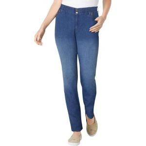 Woman Within Plus Size Stretch Built-in Slimming Panel Straight Leg Jeans(Midnight Sanded)
