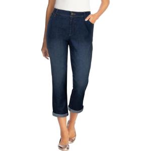Woman Within Plus Size Stretch Denim Five-Pocket Girlfriend Jeans(Midnight Sanded)
