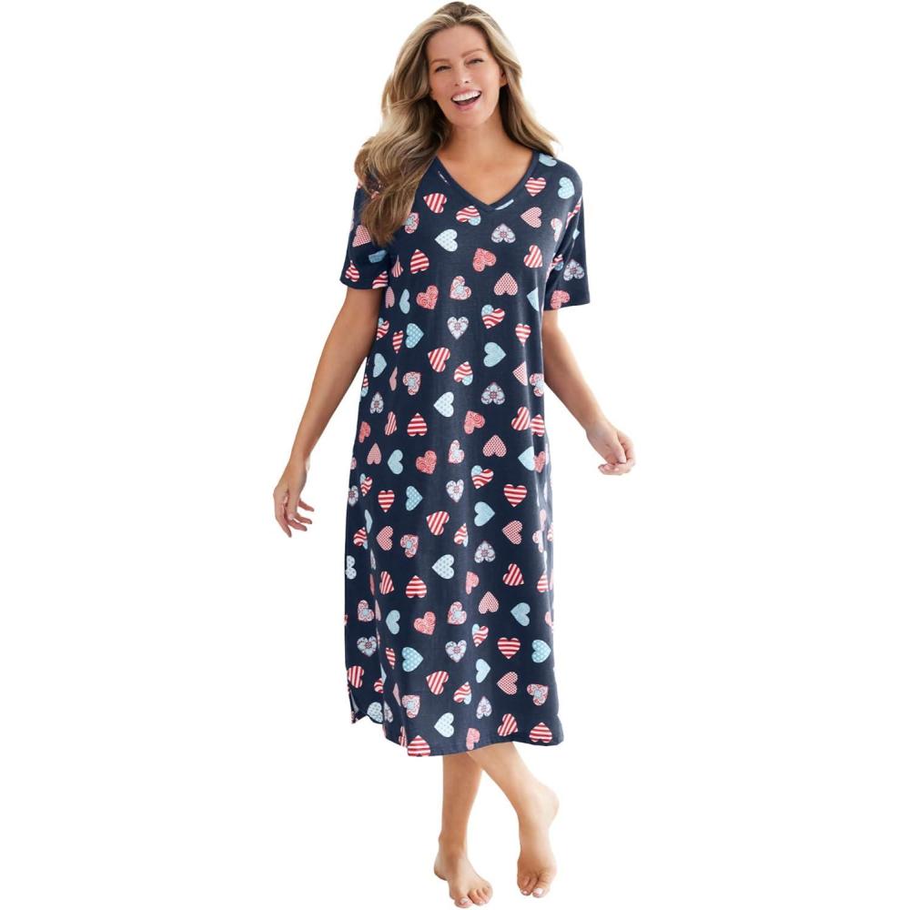 image:imageDreams amp Co Plus Size Long Print SleepshirtNavy Americana Heart