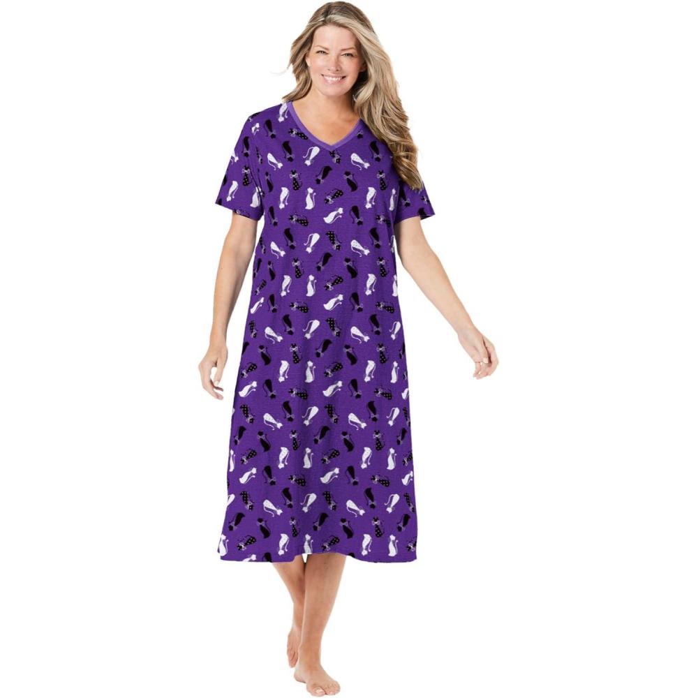 image:imageDreams amp Co Plus Size Long Print SleepshirtPlum Burst Cat