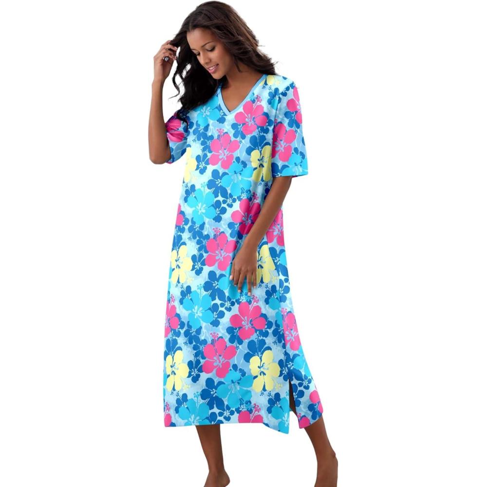 image:imageDreams amp Co Plus Size Long Print SleepshirtPool Blue Tropical