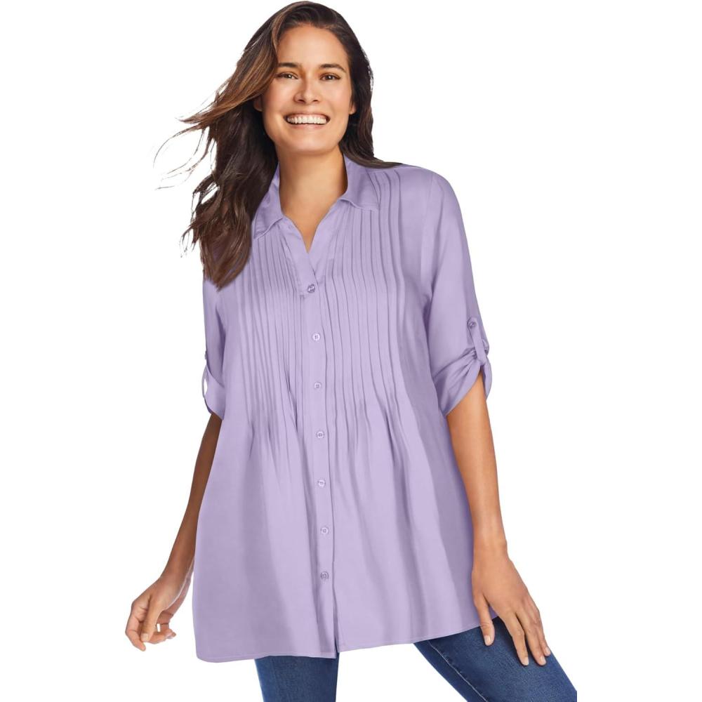 image:imageWoman Within Plus Size Rayon Pintucked Effortless Tunic BlousePale Lilac