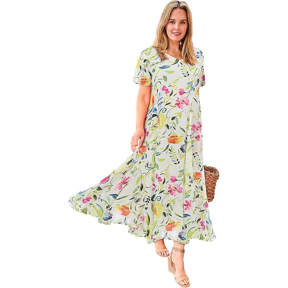 image:imageWoman Within Plus Size ShortSleeve Crinkle DressWhite Multi Watercolor