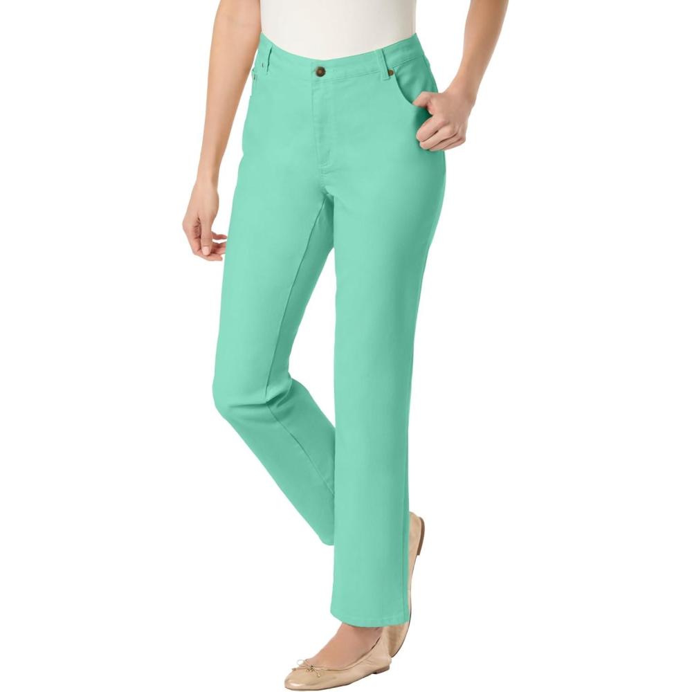 image:imageWoman Within Plus Size StraightLeg Stretch Denim FivePocket JeansPale Seafoam