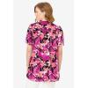 Woman Within Plus Size Pintucked Half-Button Tunic(Black Coral Hibiscus)