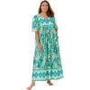 Only Necessities Women’s Plus Size Bib Front Lounger House Dress, Nightgown(Island Aqua Tropical)