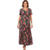 Woman Within Plus Size Short-Sleeve Crinkle Dress(Black Coral Paradise)