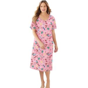 Dreams & Co. Plus Size Long Print Sleepshirt(Flamingo Pink Beach)