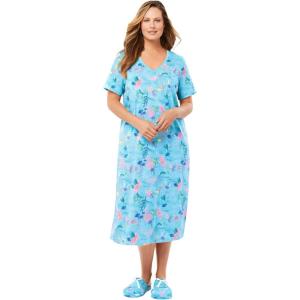 Dreams & Co. Plus Size Long Print Sleepshirt(Pale Ocean Coral)