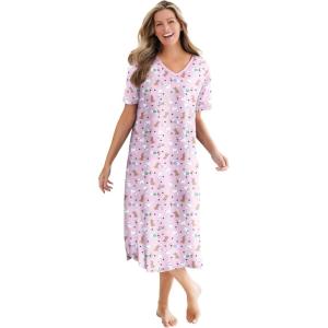 Dreams & Co. Plus Size Long Print Sleepshirt(Pink Spring Dog)