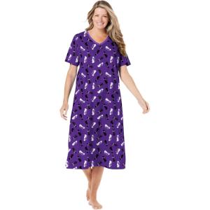 Dreams & Co. Plus Size Long Print Sleepshirt(Plum Burst Cat)
