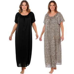 Only Necessities Plus Size 2-Pack Long Silky Gown(Neutral Animal)