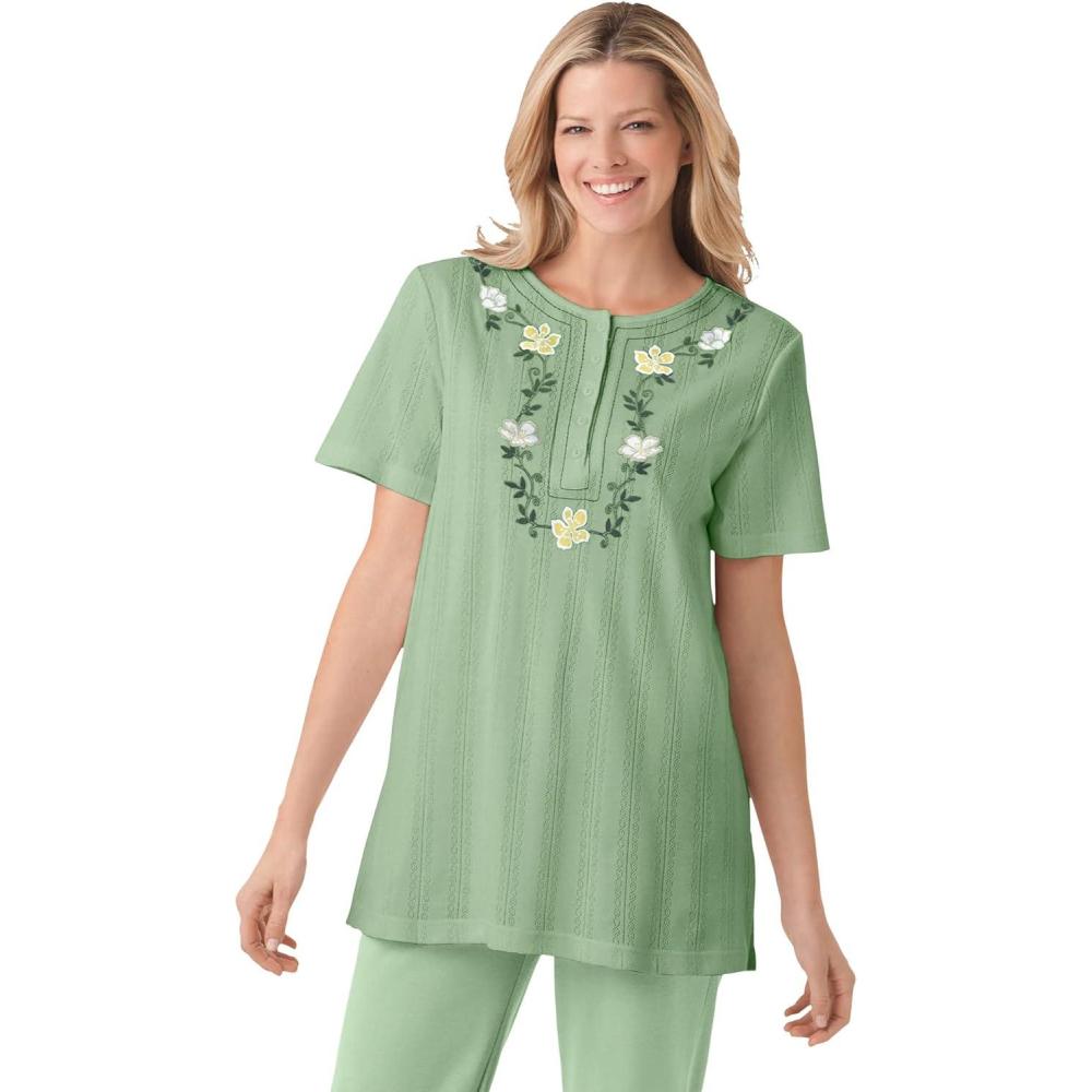 image:imageWoman Within Plus Size 7Day Embroidered Pointelle TunicSage Floral Embroidery