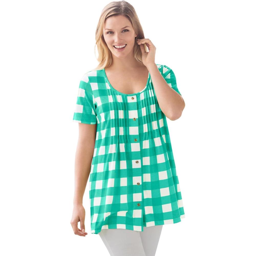 image:imageWoman Within Plus Size ALine Knit TunicPretty Jade Buffalo Plaid