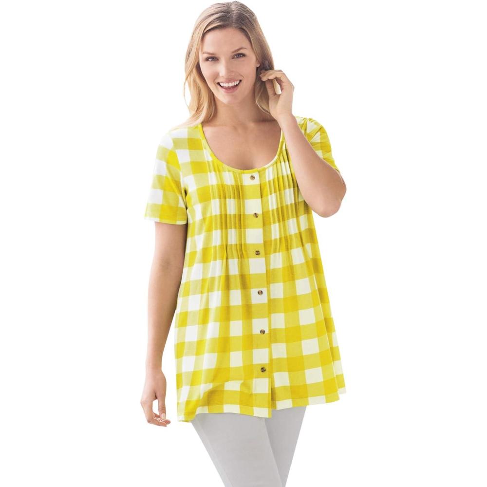 image:imageWoman Within Plus Size ALine Knit TunicPrimrose Yellow Buffalo Plaid