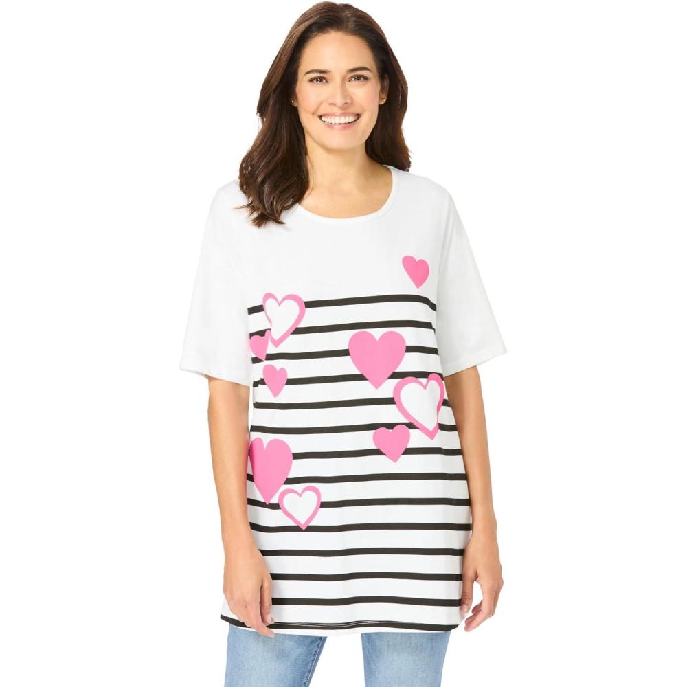 image:imageWoman Within Plus Size Graphic Print Scoop Neck TunicStripe Hearts