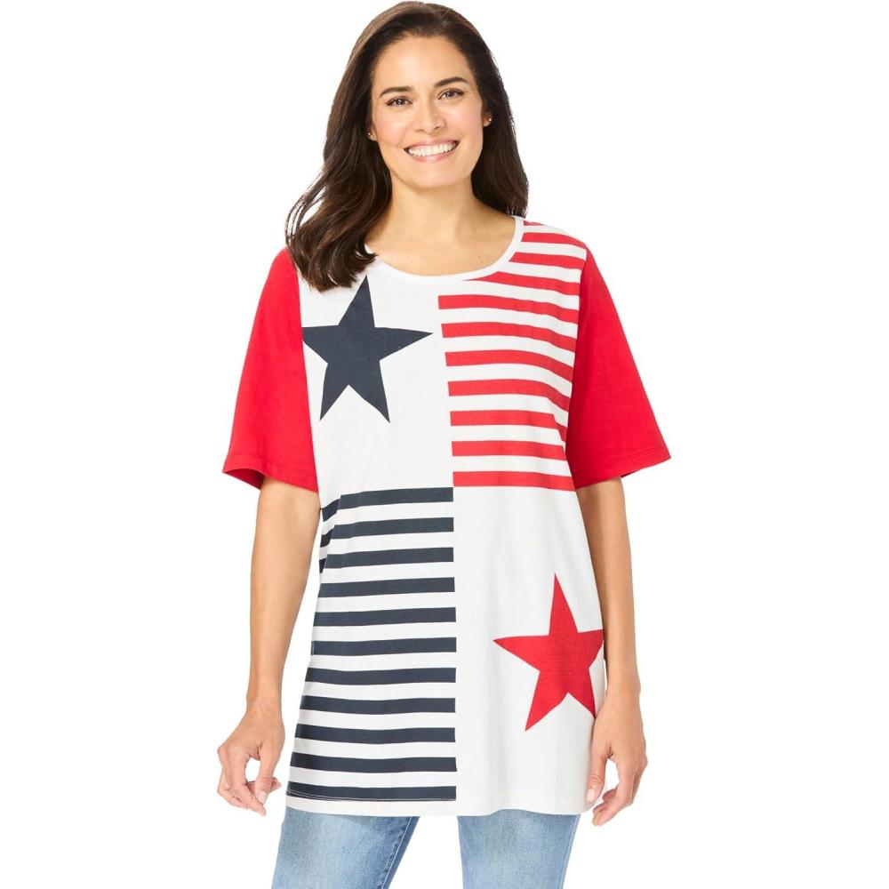 image:imageWoman Within Plus Size Graphic Print Scoop Neck TunicStripe Stars