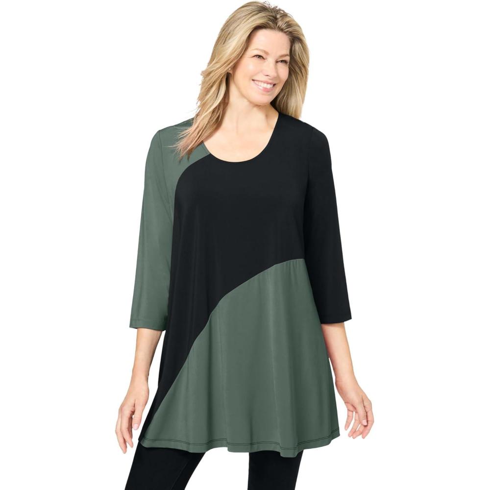image:imageWoman Within Plus Size Knit Colorblock TunicPine Black