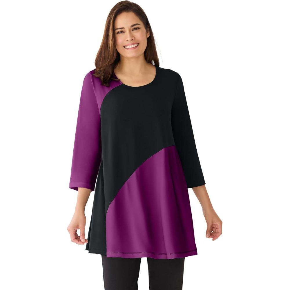 image:imageWoman Within Plus Size Knit Colorblock TunicPlum Purple Black