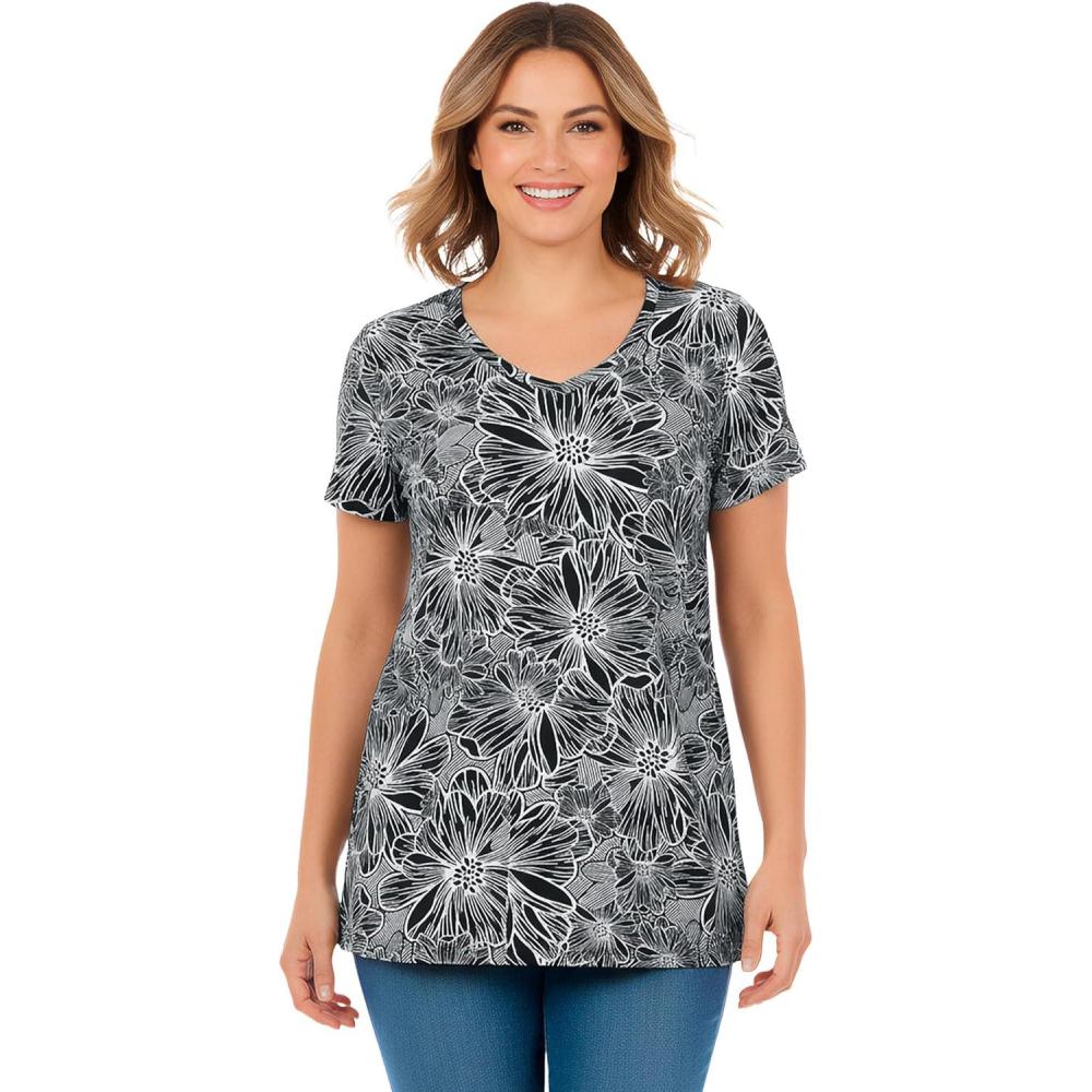 image:imageWoman Within Plus Size Perfect Printed ShortSleeve VNeck TunicBlack Sketch Floral