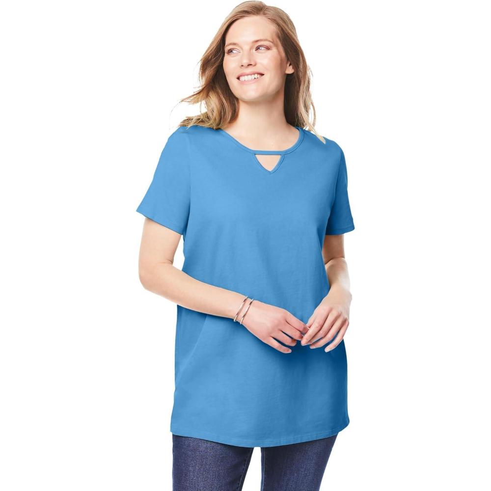 image:imageWoman Within Plus Size Perfect ShortSleeve Keyhole TeeAzure Blue