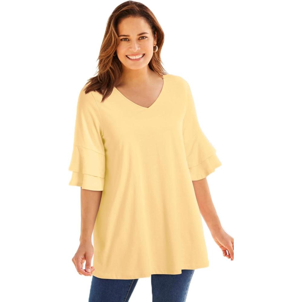 image:imageWoman Within Plus Size Ruffled ElbowSleeve TunicBanana