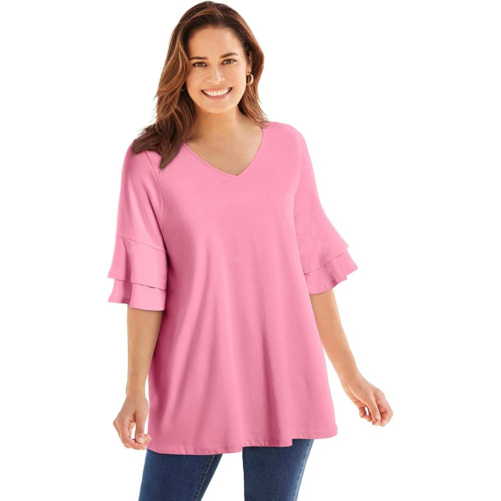 image:imageWoman Within Plus Size Ruffled ElbowSleeve TunicDelicate Pink