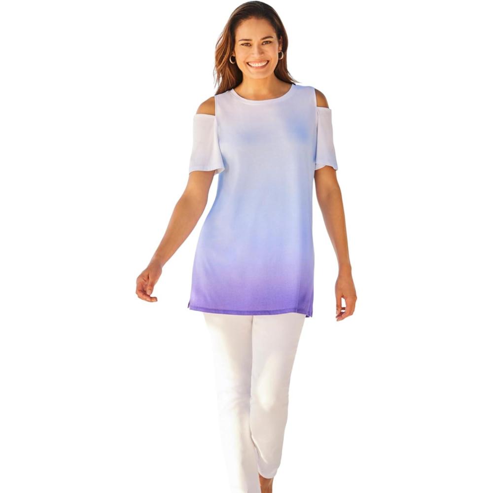 image:imageWoman Within Plus Size ShortSleeve ColdShoulder TeePurple Orchid Ombre