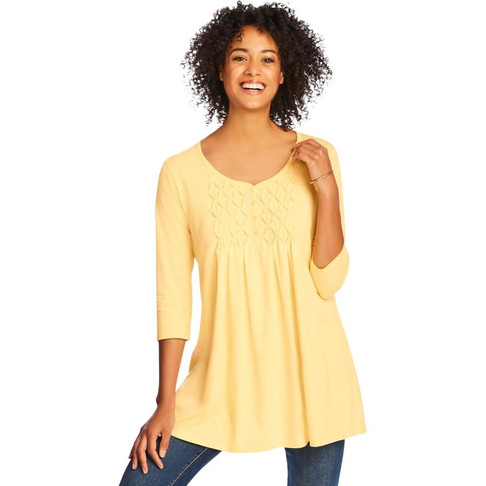 image:imageWoman Within Plus Size Smocked Henley Trapeze TunicBanana