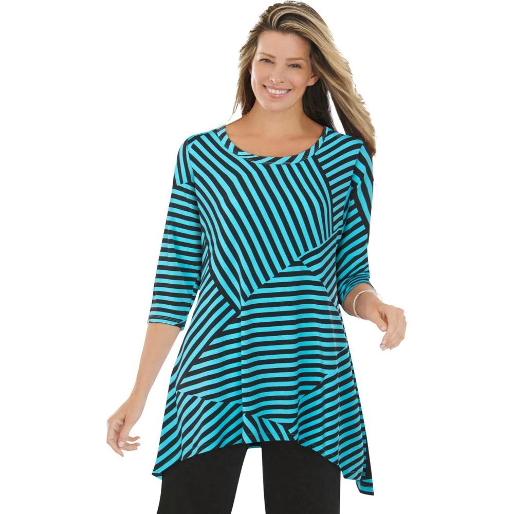 image:imageWoman Within Plus Size Swing Hem TunicPretty Turquoise Patch Stripe